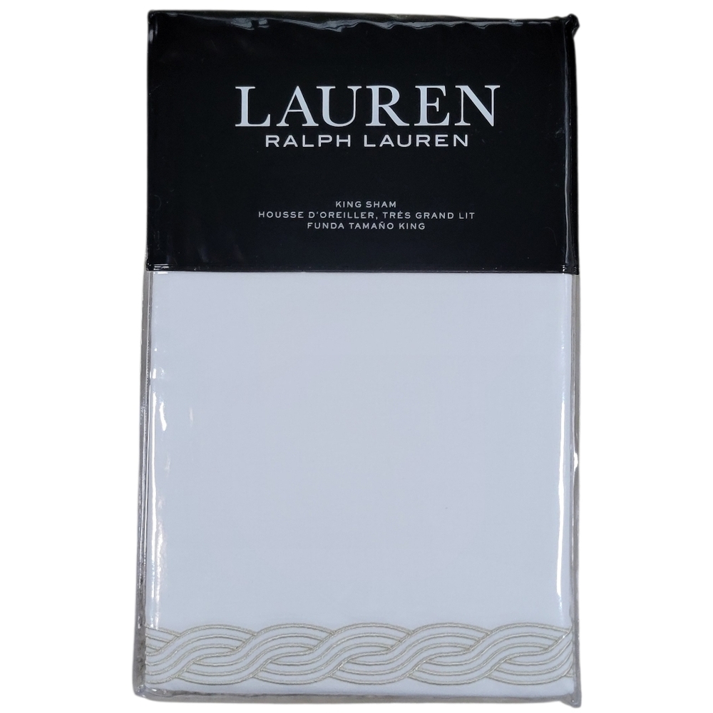 Lauren Ralph Lauren FLAX Spencer Cable Embroidery Sham King‎ White 300 Thread